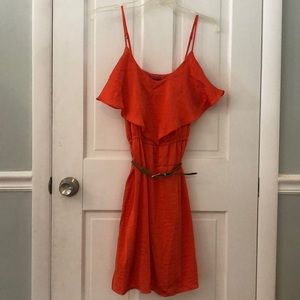 Orange Flowy Dress with Braided Belt